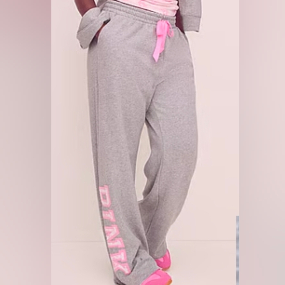 NWT PINK x LoveShackFancy Wide-Leg Sweatpants heather gray sz SMALL